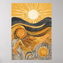 Poster de ouro de Parede de Ilustração do Sol Leve