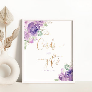 Poster de ouro floral roxo Cartões e presentes