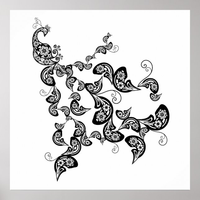 Poster de Padrão de Peacock Floral Personalizado (Frente)