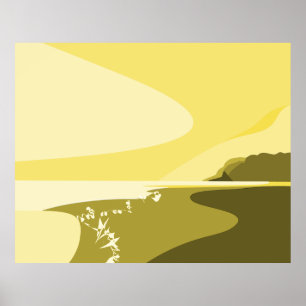 Poster de paisagem da praia de Arte Digital Amarel