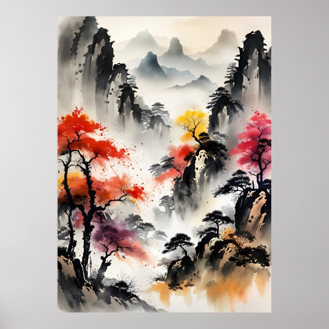 POSTER de paisagem de Desenho de Tinta AI (Frente)