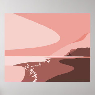 Poster de paisagem marinha de arte digital rosa fe