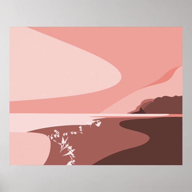 Poster de paisagem marinha de arte digital rosa fe (Frente)