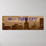Poster de Panorâmica pop Art Sepia Nova Iorque<br><div class="desc">Nova Iorque Skyscrapers à noite - Imagem fotográfica NYC Skscrapers - Ponte Brooklyn,  distrito financeiro de Manhattan no estilo de Pop de arte azul-noite Imagem fotográfica digital</div>