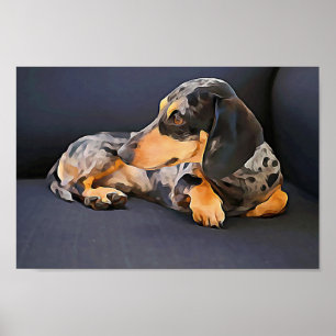 poster de parede azul de dachshund