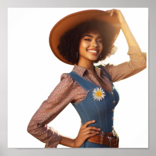 Poster de Parede Cowgirl Moderna Posando com Chapé
