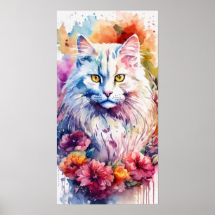 Poster de parede de aquarela colorida de gata colo