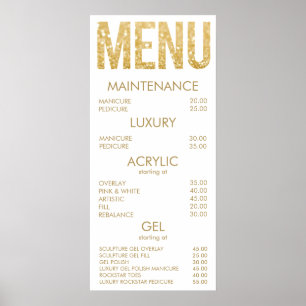 Poster de Parede do Menu do Salão da Glitter Preto