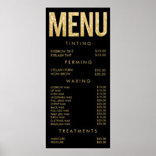 Poster de Parede do Menu do Salão da Glitter Preto