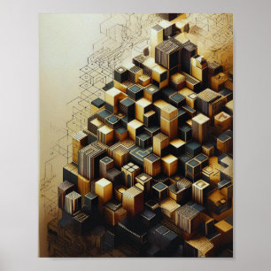 Poster de parede hexagonal Dourada e Abstrato pret