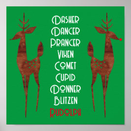 Poster De Parede - Papai noel Reindeer - Nariz Ver