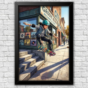 Poster de Parede para Quarto de Skate Urbano Moder