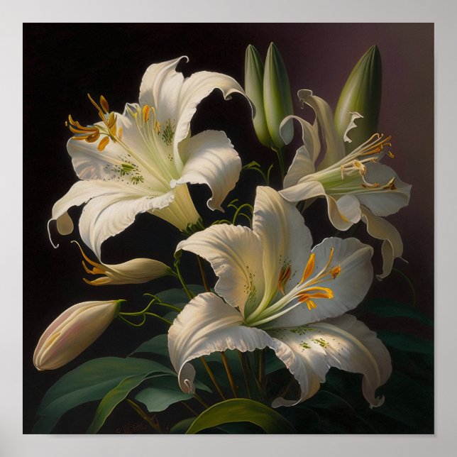 Poster de Páscoa de Arte com Flores de Impressão B (Frente)