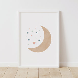 Poster de Pastel Watercolor Moon e Stars Nursery