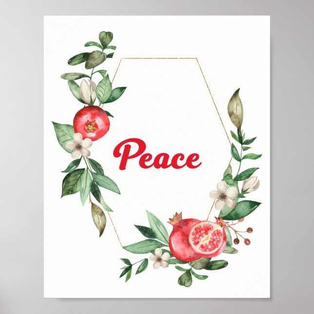 Poster de Paz de Romã Floral Rosa Inspiradora (Frente)