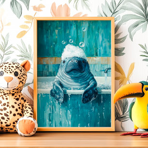 Poster de Peixe-Boi Fofo no Banho de Espuma
