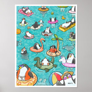 Poster de Pinguins do Partido piscina