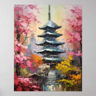 Poster de pintura a óleo de Pagoda Japonês