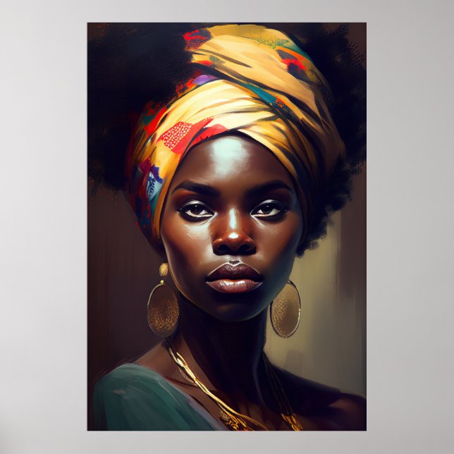 Poster de pintura a óleo de retrato de mulher afri (Frente)