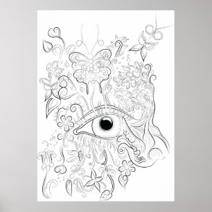 Poster de pintura adulta com desenho de olhos fant