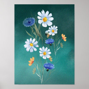 Poster de pintura aquosa de flor silvestre azul