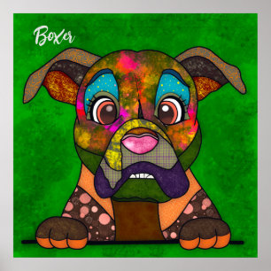 Poster de pintura cara-a-cara de cão Louco Boxer