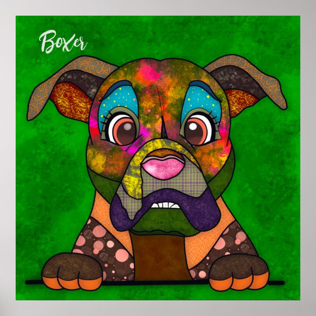 Poster de pintura cara-a-cara de cão Louco Boxer (Frente)