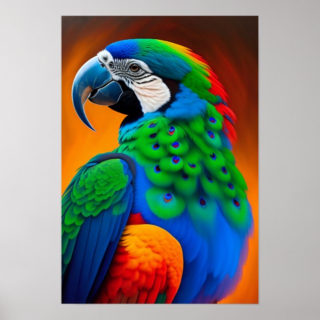 Poster de Pintura Colorida de Pássaro de Macaw (Frente)