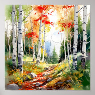 Poster de Pintura da Floresta de Birch