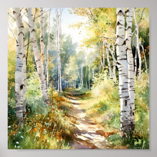 Poster de Pintura da Floresta de Birch