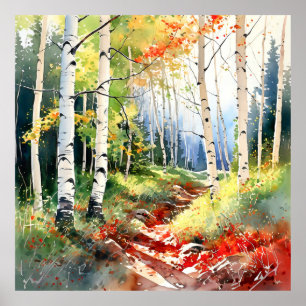 Poster de Pintura da Floresta de Birch