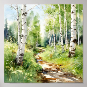 Poster de Pintura da Floresta de Birch