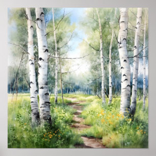 Poster de Pintura da Floresta de Birch