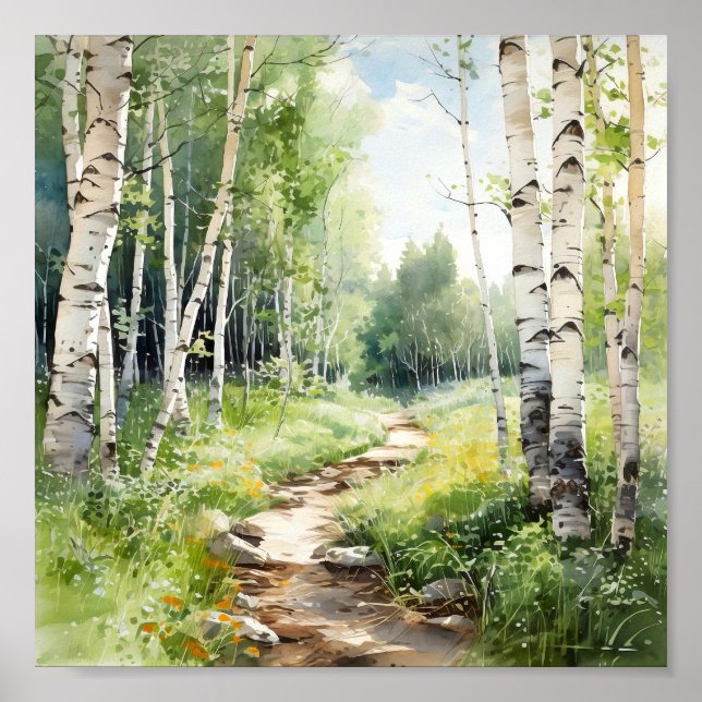 Poster de Pintura da Floresta de Birch (Frente)
