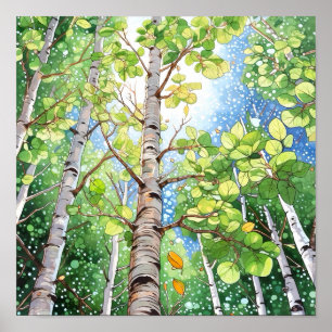 Poster de Pintura de Aquarela da Floresta de Birch