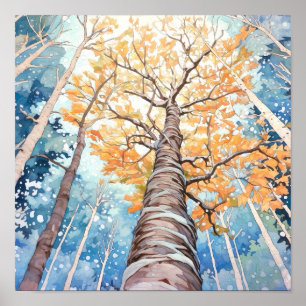 Poster de Pintura de Aquarela da Floresta de Birch