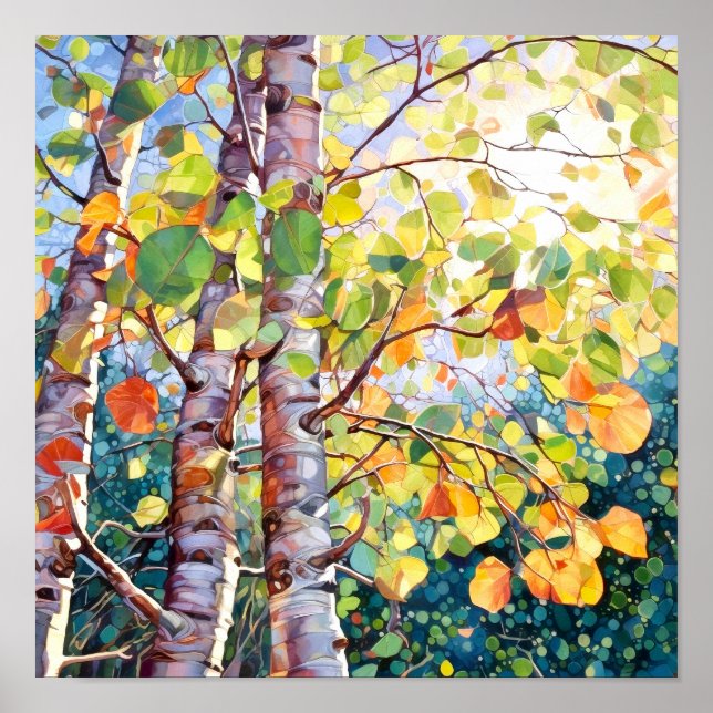 Poster de pintura de aquarela de floresta solar (Frente)