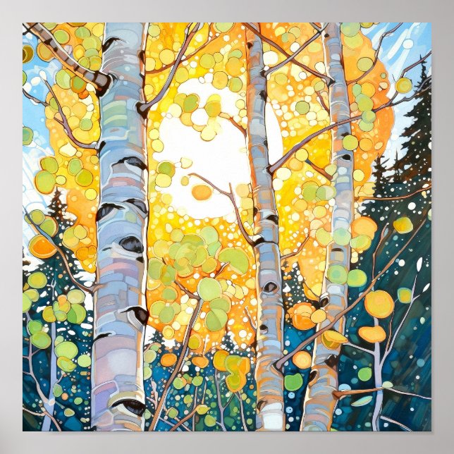Poster de pintura de aquarela de floresta solar (Frente)