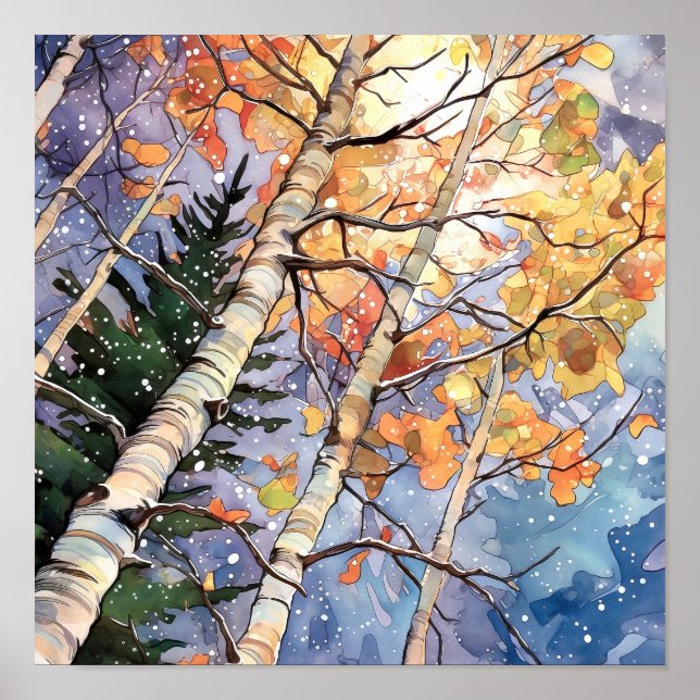 Poster de pintura de aquarela de floresta solar (Frente)