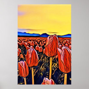 Poster de Pintura de Campo de Tulipa Vermelha