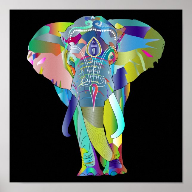 Poster de pintura de elefante abstrato vibrante (Frente)