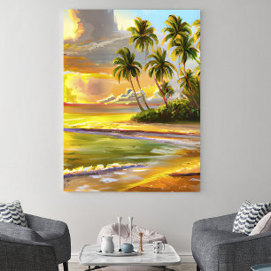 Poster de Pintura de Praia Tropical de Aquarela
