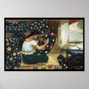 Poster de pintura de uma dama mexicana de pratos v