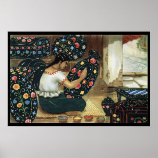 Poster de pintura de uma dama mexicana de pratos v