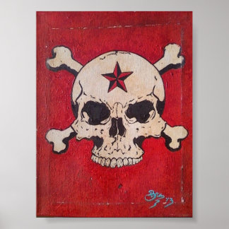 Poster de pintura do crânio vermelho lesado