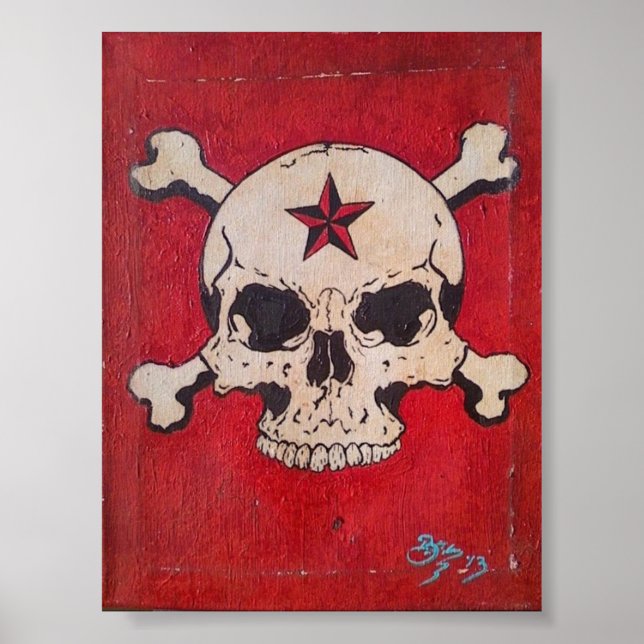 Poster de pintura do crânio vermelho lesado (Frente)