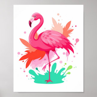 Poster de Pintura Flamingo, Cor de Água Rosa
