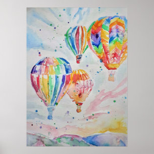 Poster de pintura por aquarela com balão de ar que