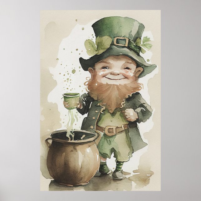 Poster de pintura por aquarela irlandesa Leprechau (Frente)