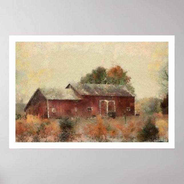 Poster de Pintura Red Barn Antigo (Frente)